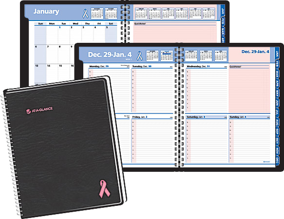 AT-A-GLANCE® QuickNotes® 30% Recycled Special Edition Breast Cancer Awareness Planner, 8" x 9 7/8", Black, January-December 2014