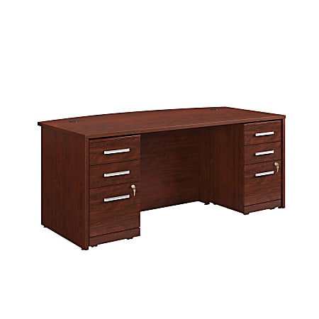 Sauder® Affirm Collection 72"W Executive Bowfront Desk With Two 3-Drawer Mobile Pedestal Files, Classic Cherry