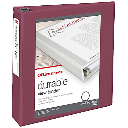 Office Depot® 3-Ring Durable View Binder, 2" Round Ring, Berry Plum