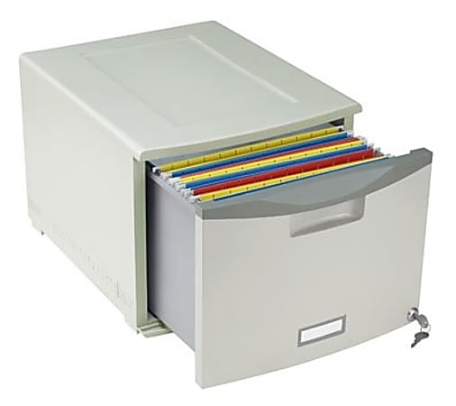 Storex® Plastic Storage Drawer With Lock, Letter/Legal Size, 12 1/4"H x 14 7/8"W x 18 1/8"D, Dark Gray/Gray