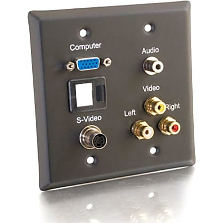 C2G 5 Port Audio & Video Faceplate - 2-gang - HD-15 VGA, 3.5mm Audio, S-Video, RCA Stereo Audio Line Out, RCA Composite Video Out - Black