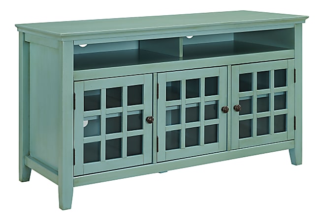 Linon Home Décor Products Henry 3-Door Media Console, 27"H x 48"W x 20"D, Turquoise