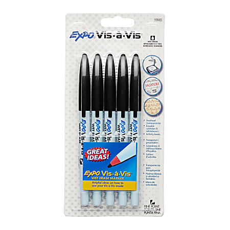 EXPO® Vis-?-Vis Wet-Erase Presentation Markers, Black, Pack Of 5