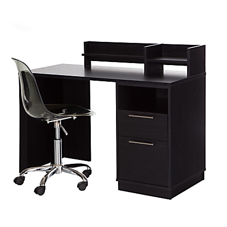 South Shore Academic 2-Piece Desk And Chair Set, Black Oak/Clear