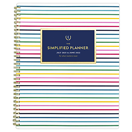 AT-A-GLANCE® Simplified By Emily Ley Academic Weekly/Monthly Planner, 8-1/2" x 11", Thin Happy Stripe, July 2021 To June 2022, EL60-905A