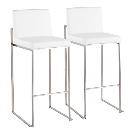 LumiSource Fuji Contemporary Counter Stools, White/Silver, Set Of 2 Stools, B30FUJIHBSSW2