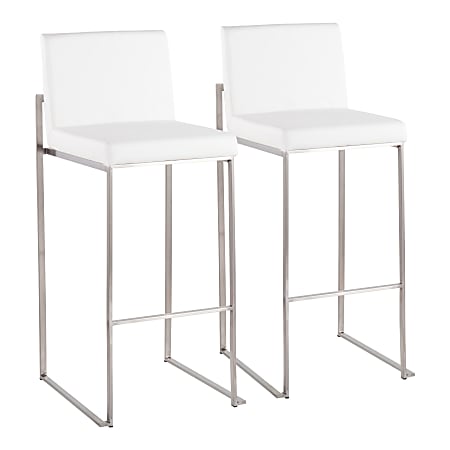 LumiSource Fuji Contemporary Counter Stools, White/Silver, Set Of 2 Stools