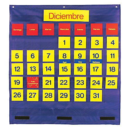Learning Resources® Bilingual Monthly Calendar Pocket Chart Set, 25 1/2" x 28", Blue, Pre-K - Grade 3
