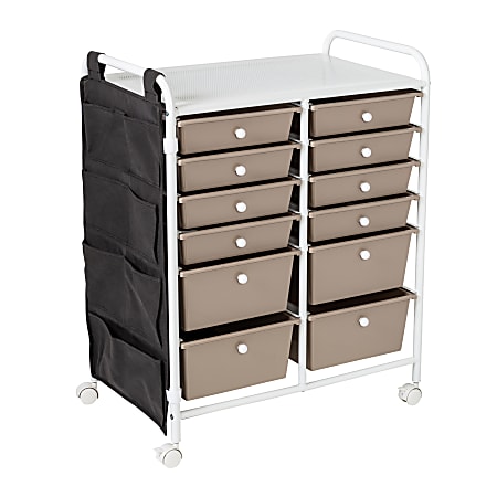 Honey Can Do Rolling Storage Cart, 12 Drawers, 37-13/16” x 15-3/8”, White