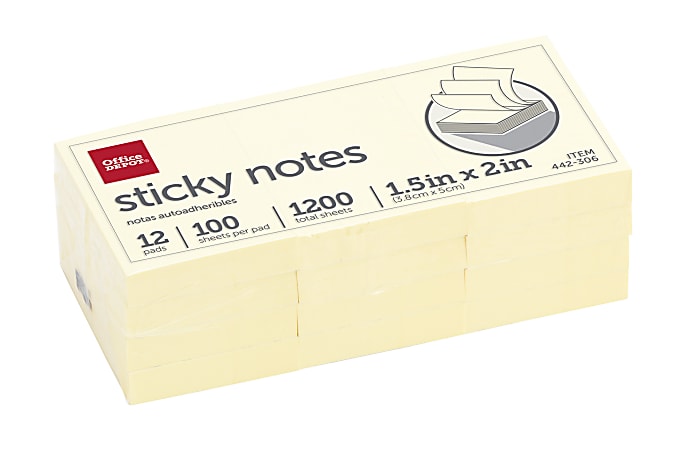 Office Depot Brand Sticky Notes 1 12 x 2 Assorted Vivid Colors 100 Sheets  Per Pad Pack Of 12 Pads - Office Depot