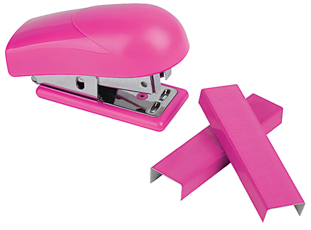Office Depot® Brand Mini Half-Strip Stapler With Color Staples, Pink