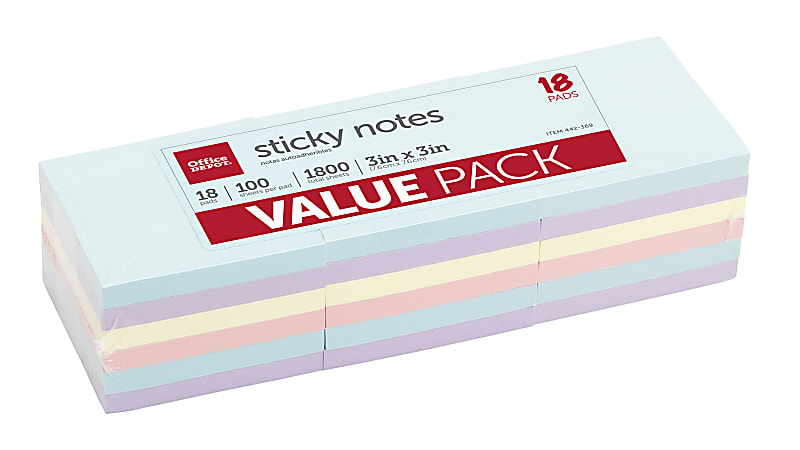 Office Depot Brand Sticky Notes Value Pack 3 x 3 Assorted