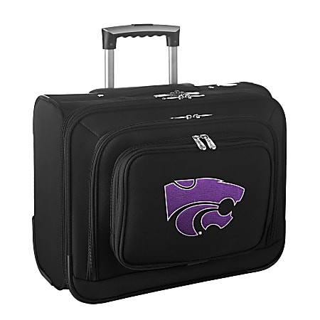 Denco Sports Luggage Rolling Overnighter With 14" Laptop Pocket, Kansas State Wildcats, 14"H x 17"W x 8 1/2"D, Black