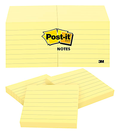 Post-it Notes, 3 in x 3 in, 12 Pads, 100 Sheets/Pad, Clean Removal, Canary Yellow, Lined