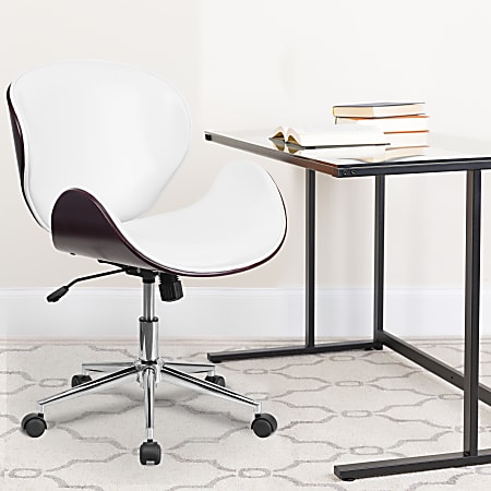 Flash Furniture Mid-Back Swivel Conference Chair, White/Mahogany/Silver