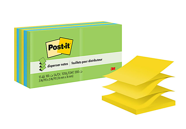 Post-it® Pop Up Notes, 12 Pads, 3 in x 3 in, Clean Removal, School Supplies and Office Products, Sticky Notes  - R33012AU