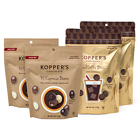 Kopper's Chocolate Coffee Bites Bundles, 4 Oz, Pack Of 4 Bags