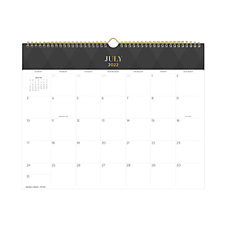 Blue Sky™ Academic Monthly Safety Wirebound Wall Calendar, 12" x 15", Ombre Diamond Charcoal, July 2022 To June 2023, 136461
