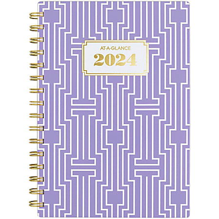 2024-2025 AT-A-GLANCE® BADGE 13-Month Weekly/Monthly Planner, 5-1/2" x 8-1/2", Purple Geo, January 2024 To January 2025, 1675G-200