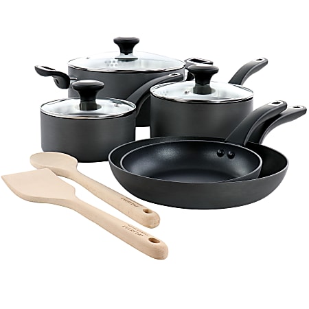 Martha Stewart Everyday 10-Piece Aluminum Nonstick Cookware Set With Strainer Lids, Black