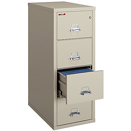 FireKing® UL 1-Hour 31-5/8"D Vertical 4-Drawer Letter-Size Fireproof File Cabinet, Metal, Parchment, White Glove Delivery