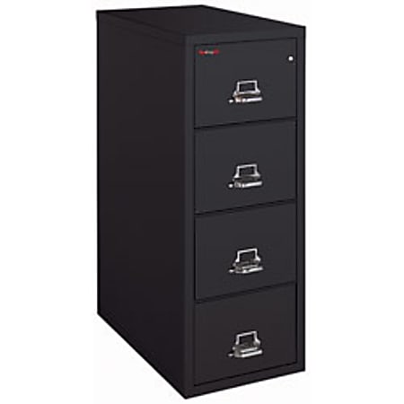 FireKing® UL 1-Hour 31-5/8"D Vertical 4-Drawer Letter-Size Fireproof File Cabinet, Metal, Black, White Glove Delivery