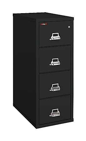 FireKing® UL 1-Hour 31-5/8"D Vertical 4-Drawer Legal-Size Fireproof File Cabinet, Metal, Black, White Glove Delivery