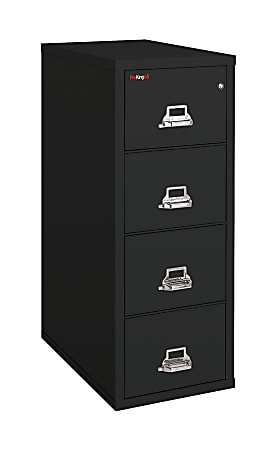 FireKing® UL 1-Hour 31-5/8"D Vertical 4-Drawer Legal-Size Fireproof File Cabinet, Metal, Black, White Glove Delivery