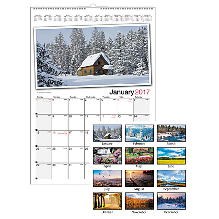 Office Depot® Brand Photographic Wall Calendar, 12" x 17", 30% Recycled, Multicolor, January-December 2017