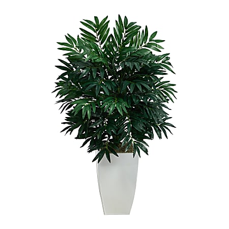 Nearly Natural Bamboo Palm 36”H Artificial Plant With Metal Planter, 36”H x 20”W x 20”D, Green/White