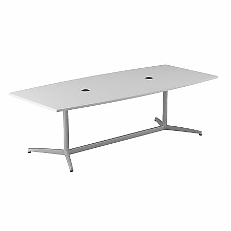 Bush Business Furniture 96"W x 42"D Boat-Shaped Conference Table With Metal Base, White, Standard Delivery