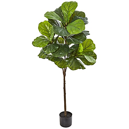 Nearly Natural 54"H Real Touch Fiddle Leaf Artificial Tree, 54"H x 19"W x 19"D, Black/Green
