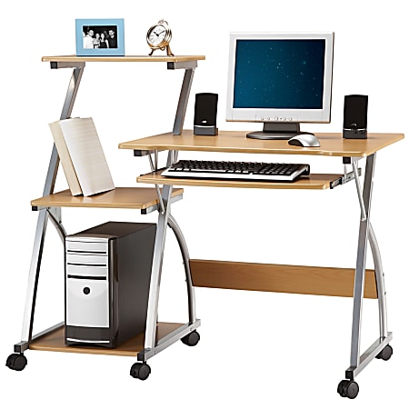 Limble Mobile Computer Desk With Shelving, 40 3/8"H x 47 1/4"W x 23 5/8"D, Birch