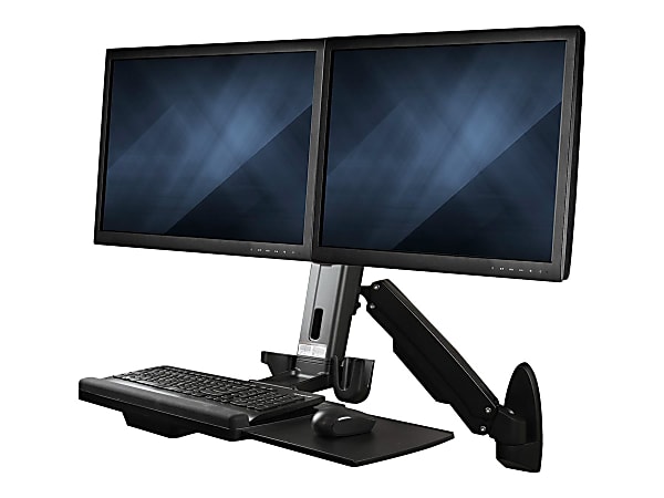 StarTech.com Wall Mount Workstation, Full Motion Standing Desk with Ergonomic Adjustable Dual VESA Monitor & Keyboard Tray Arm - WALLSTS2