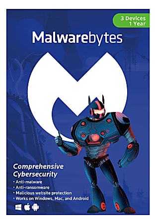 Malwarebytes Premium, 1-Year Subscription, For 3 PC/Mac&reg; Devices, Disc