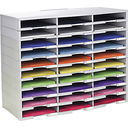 Storex Stackable Literature Sorter - 15000 x Sheet - 30 Compartment(s) - 9.50" x 12" - 25.5" Height x 14.1" Width31.4" Length - Gray - Plastic - 1 Each