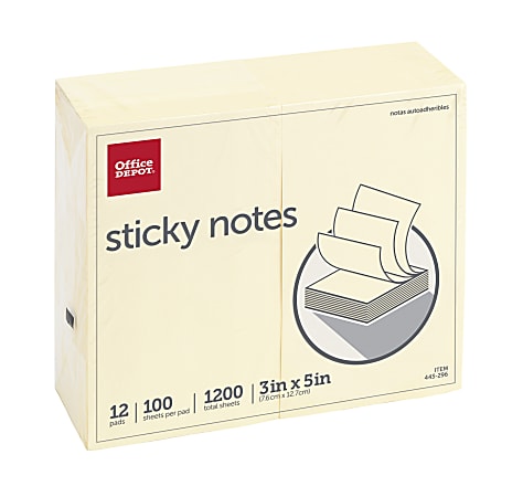 Office Depot Brand Sticky Notes 3 x 5 Yellow 100 Sheets Per