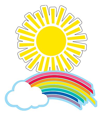 Schoolgirl Style Cut-Out Decorations, Rainbow And Sun, Pack Of 36 Decorations