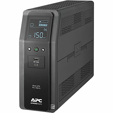 APC® Back-UPS Pro 10-Outlet/2-USB 1,500-Volt-Ampere Battery Back-Up And Surge Protector, Black, APNBR1500MS2