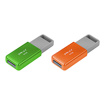 PNY USB 2.0 Flash Drives 64GB Pack Of 2 Flash Drives - Office