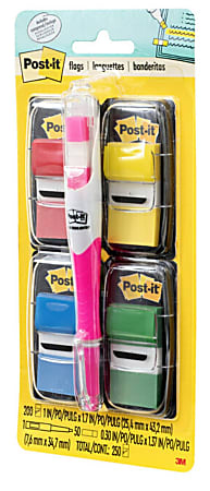 Post-it® Notes Flags, With Flag Gel Pen, Assorted Primary Colors, 50 Flags Per Pad, Pack Of 4 Pads