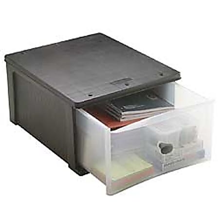 Rubbermaid® Modular Stacking Drawers, Large, 9"H x 15 1/4"W x 18 1/4"D, Black/Clear