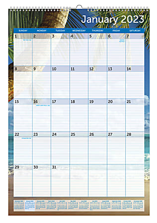 Office Depot® Brand Monthly Wall Calendar, 22" x 15", Paradise, January To December 2023, ODUS2201-005