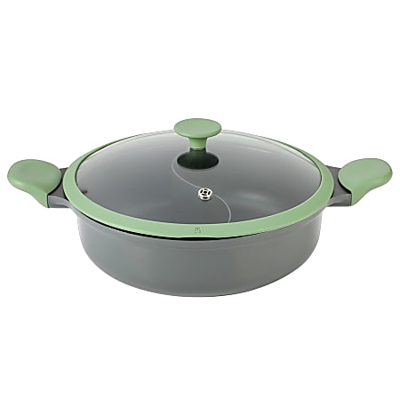 Kenmore Theodore 6.5-Quart Cast Aluminum Nonstick Divided Hot Pot Pan With Lid, Green/Black