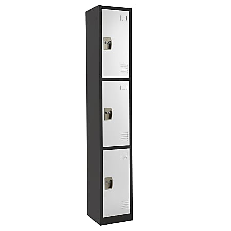 Alpine Large 3-Tier Steel Lockers, 72”H x 12”W x 12”D, Black/White, Pack Of 2 Lockers
