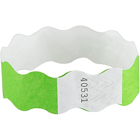 SICURIX Wavy Wristbands with Adhesive - 100 / Pack - Green - Tyvek