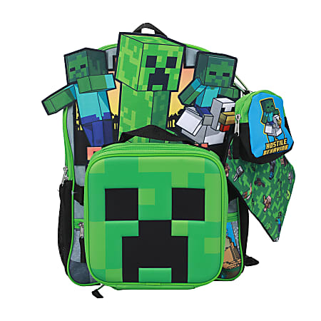 Bioworld Minecraft 6-Piece Backpack Set, Green, Total Qty 1