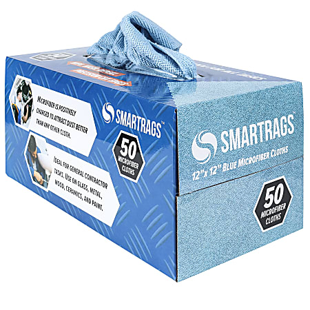 Hospeco SmartRags® Disposable Microfiber Towels, 18 Gram, 180 GSM, 12" x 12", Blue, 50 Towels Per Box, Case Of 8 Boxes