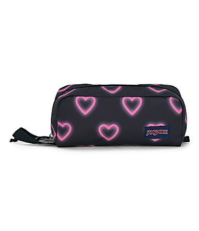 Jansport Perfect Pencil Pouch, 4” x 3”, 100% Recycled, Happy Hearts Black