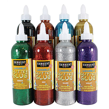 Sargent Art Washable Glitter Glue, 8 Oz, Assorted Colors, Pack Of 8 Bottles